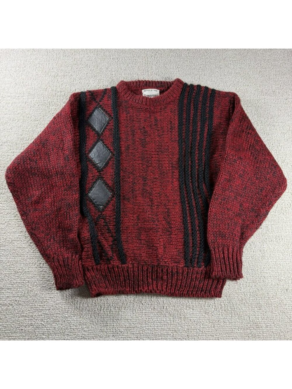 Vintage Primavera Textured Knit Hand Knitted Sweater Red Black Men’s Size M